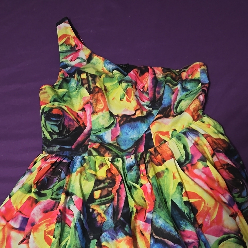 Vibrant Floral One-Shoulder Dress